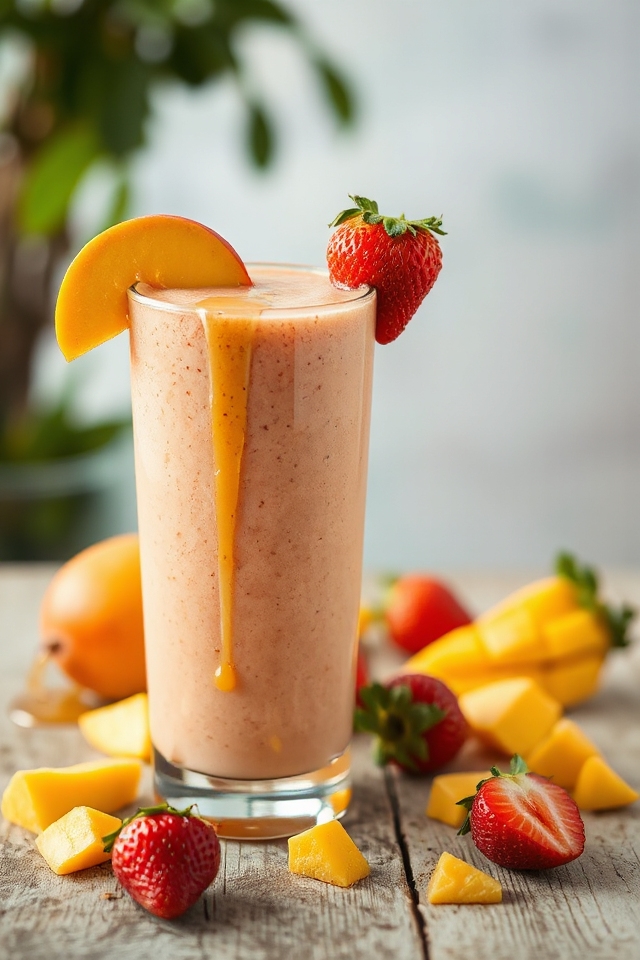 blend mango strawberries yogurt